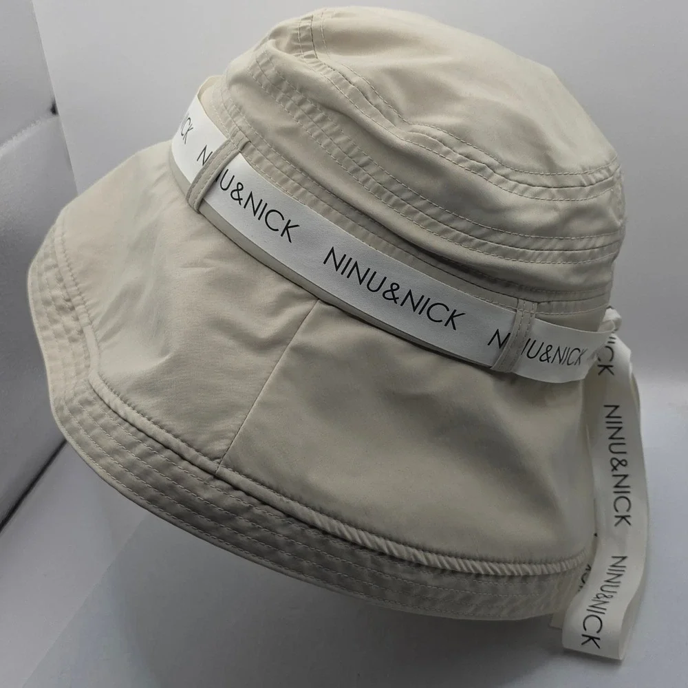 NINU & NICK Cream Bucket Hat Women's Size S Wide Brim Ribbon Sun Hat
